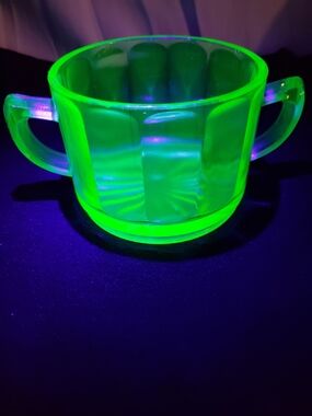 Green Glass Double-Handled Sugar Bowl